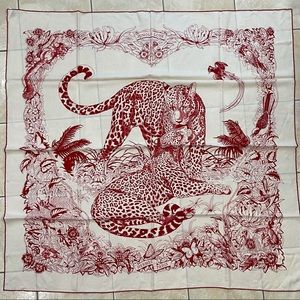 NEW HERMES RED JUNGLE LOVE TATTOO SHAWL 140 CM 70% CASHMERE 30% SILK